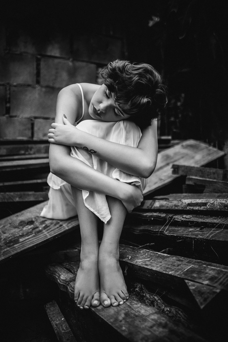 Sad Woman in Dress Sitting on Wooden Plank &middot; Free Stock Photo